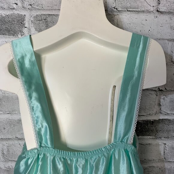 Vintage 90s Teal Satin Lace Trim Square Neck Camisole Boho Chic Crop Tank Top - Picture 6 of 16